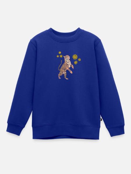 Tiger Bengal mit phantasievollen Blumen - Kinder Premium Organic Sweatshirt - Royalblau