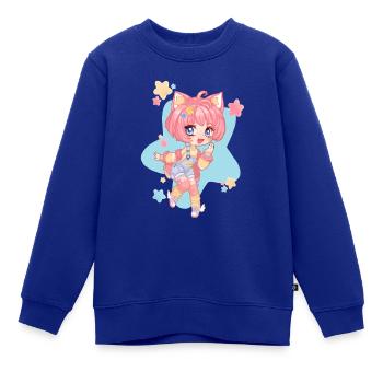 Chibi kawaii Mädchen Katzenohren - Kinder Premium Organic Sweatshirt - Royalblau - Vorne - AI Model Kid Female (0cm)