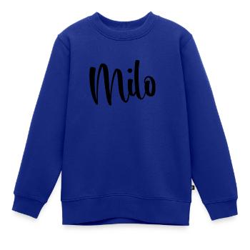 Vorname Milo - Kinder Premium Organic Sweatshirt - Royalblau - Vorne - AI Model Kid Female (0cm)