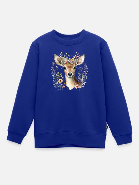 Reh mit Blumen - Kinder Premium Organic Sweatshirt - Royalblau