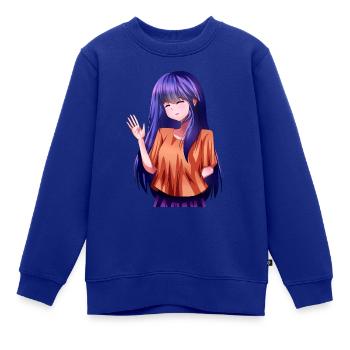 Lila Haar Anime Mädchen winken - Kinder Premium Organic Sweatshirt - Royalblau - Vorne - AI Model Kid Female (0cm)