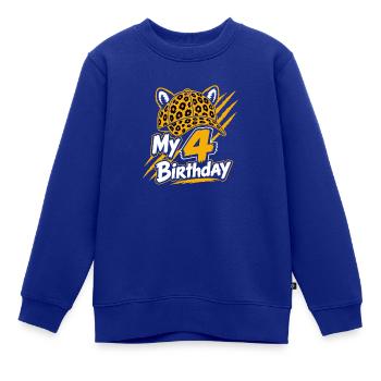 My 4 Birthday Leopard Party - Kinder Premium Organic Sweatshirt - Royalblau - Vorne - AI Model Kid Female (0cm)