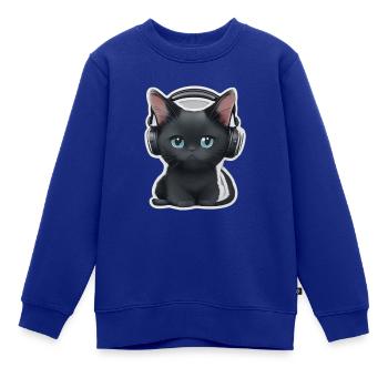 Little black cat headphones music Katze Kopfhörer - Kinder Premium Organic Sweatshirt - Royalblau - Vorne - AI Model Kid Female (0cm)