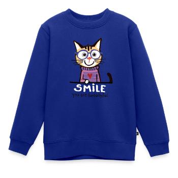 Lustige Katze, lächeln und glücklich sein! - Kinder Premium Organic Sweatshirt - Royalblau - Vorne - AI Model Kid Female (0cm)