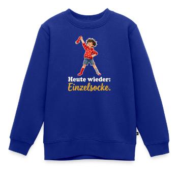 Heute wieder: Einzelsocke. – Junge mit roter Socke - Kinder Premium Organic Sweatshirt - Royalblau - Vorne - AI Model Kid Female (0cm)