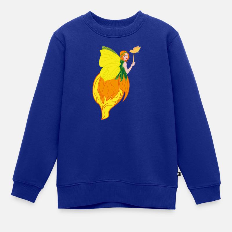 Conception féerique avec des ailes de fleur et du feu - Sweat Premium enfant bio - bleu roi
