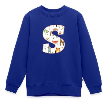 Buchstabe S, Monogramm, Tiermuster - Kinder Premium Organic Sweatshirt - Royalblau - Vorne - AI Model Kid Female (0cm)