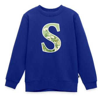 Buchstabe S, Monogramm, Blumenmuster - Kinder Premium Organic Sweatshirt - Royalblau - Vorne - AI Model Kid Female (0cm)