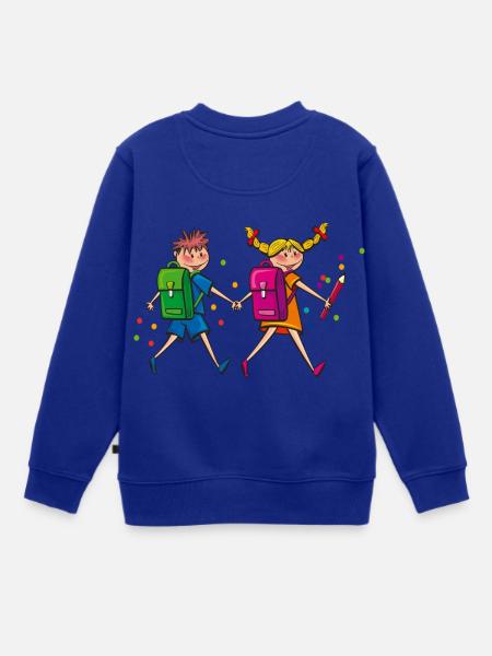 Schulkinder mit Schulranzen. Geschenkidee - Kinder Premium Organic Sweatshirt - Royalblau