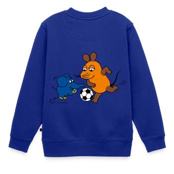 Maus und Elefant spielen Fussball - Kinder Premium Organic Sweatshirt - Royalblau - Hinten - AI Model Kid Female (0cm)