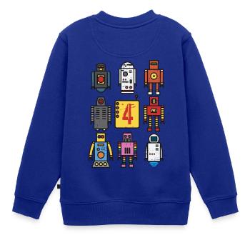 Retro Roboter 4. Geburtstag - Kinder Premium Organic Sweatshirt - Royalblau - Hinten - AI Model Kid Female (0cm)