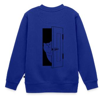 Katze guckt an Tür - Kinder Premium Organic Sweatshirt - Royalblau - Hinten - AI Model Kid Female (0cm)