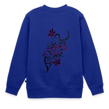 Floral Schwarz Magenta Spirale - Kinder Premium Organic Sweatshirt - Royalblau - Hinten - AI Model Kid Female (0cm)