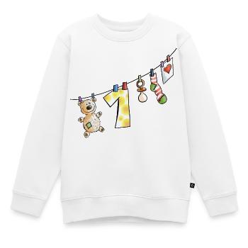 Premier anniversaire de la corde à linge de bébé - un - enfant - Sweat Premium enfant bio - blanc - Devant - AI Model Kid Male (0cm)