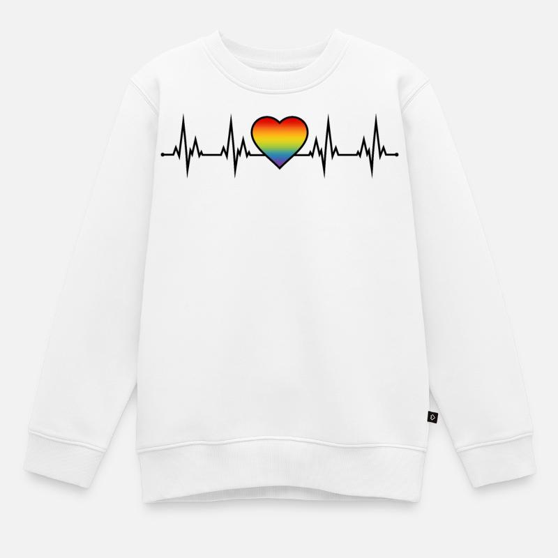Regenbogen Herzschlag - Kinder Premium Organic Sweatshirt - Weiß