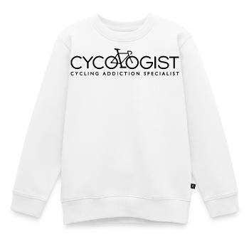 Cycologue. Spécialiste de l’addiction au vélo - Sweat Premium enfant bio - blanc - Devant - AI Model Kid Male (0cm)