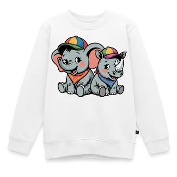Éléphant mignon et rhinocéros – Amis animaux mignons - Sweat Premium enfant bio - blanc - Devant - AI Model Kid Male (0cm)