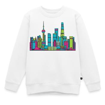 Shanghai City Skyline: Orientalische Perlenlinienzeichnung - Kinder Premium Organic Sweatshirt - Weiß - Vorne - AI Model Kid Male (0cm)