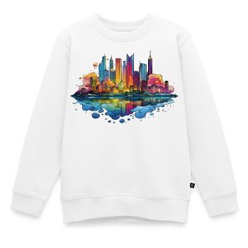 Bunte Skyline Reflektion - Kinder Premium Organic Sweatshirt - Weiß - Vorne - AI Model Kid Male (0cm)