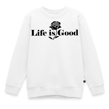 Elegante Rose – Das Leben ist gut Typografie - Kinder Premium Organic Sweatshirt - Weiß - Vorne - AI Model Kid Male (0cm)