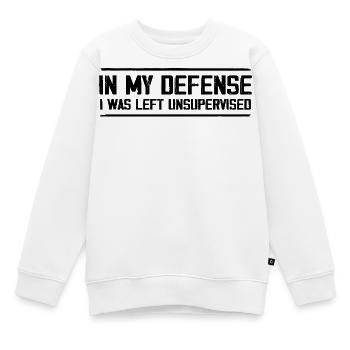 Zu meiner Verteidigung: Ich wurde unbeaufsichtigt gelassen - Kinder Premium Organic Sweatshirt - Weiß - Vorne - AI Model Kid Male (0cm)