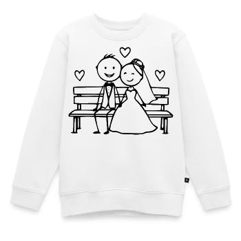 Hochzeitspaar Cartoon auf dem Bank - Kinder Premium Organic Sweatshirt - Weiß - Vorne - AI Model Kid Male (0cm)