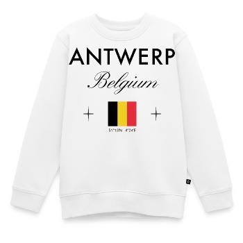 Coordonnées d’Anvers Voyage Souvenir - Sweat Premium enfant bio - blanc - Devant - AI Model Kid Male (0cm)