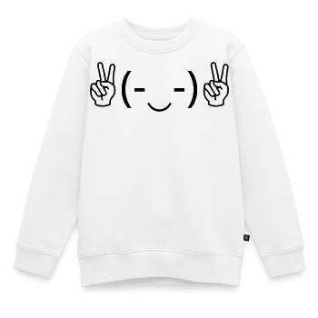 Émote ✌ de la paix (-‿-) ✌ Victoire Kaomoji - Sweat Premium enfant bio - blanc - Devant - AI Model Kid Male (0cm)