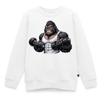 Muskulöser Gorilla beim Bodybuilding - Kinder Premium Organic Sweatshirt - Weiß - Vorne - AI Model Kid Male (0cm)