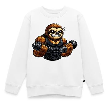Starkes Faultier beim Bodybuilding - Kinder Premium Organic Sweatshirt - Weiß - Vorne - AI Model Kid Male (0cm)