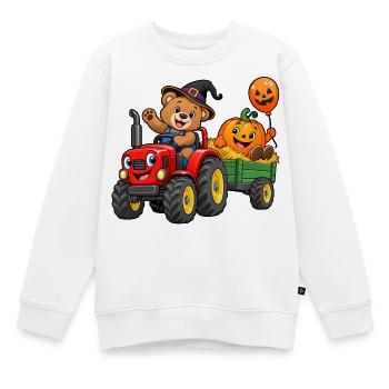 Kürbis-Traktor-Bär im Halloween-Wagen - Kinder Premium Organic Sweatshirt - Weiß - Vorne - AI Model Kid Male (0cm)