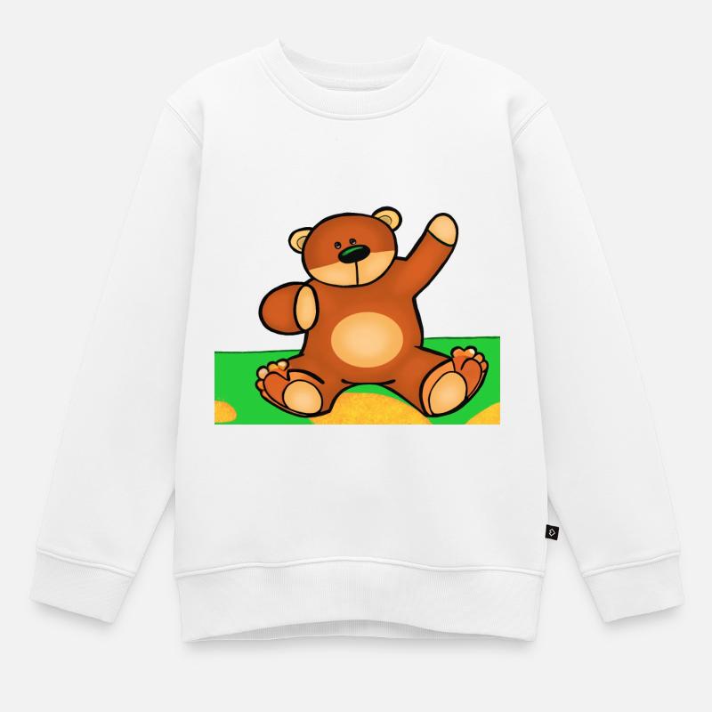 Mignon petit ourson assis dans l’herbe - Sweat Premium enfant bio - blanc