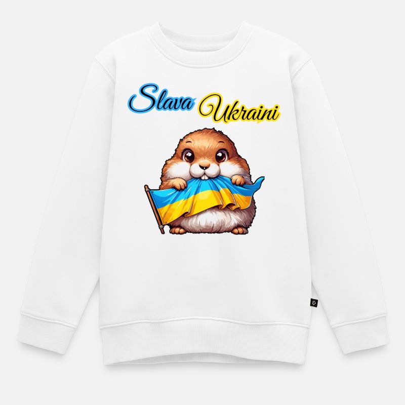 Chien de prairie mignon avec drapeau ukrainien - Sweat Premium enfant bio - blanc