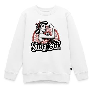 Strength Strong Woman Rockabilly Gift - Kids Premium Organic Sweatshirt - white - Front - AI Model Kid Male (0cm)