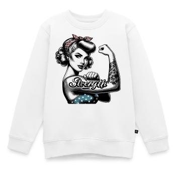 Strength Strong Woman Rockabilly Gift - Kids Premium Organic Sweatshirt - white - Front - AI Model Kid Male (0cm)