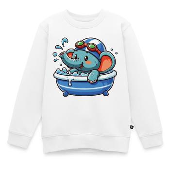 Elephant in the bathroom with diving goggles - Kids Premium Organic Sweatshirt - white - Front - AI Model Kid Male (0cm)