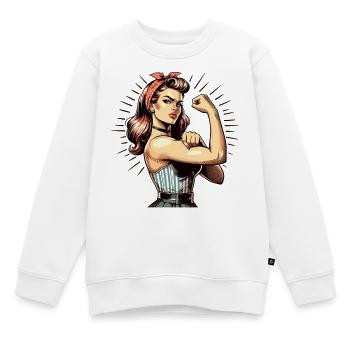 Strong Woman Shows Strength Rockabilly Style Gift - Kids Premium Organic Sweatshirt - white - Front - AI Model Kid Male (0cm)