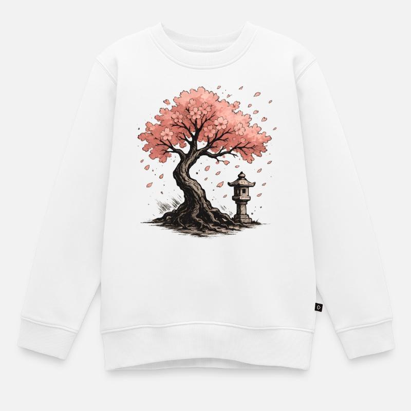 Conception d’arbre de cerisier japonais en fleurs - Sweat Premium enfant bio - blanc