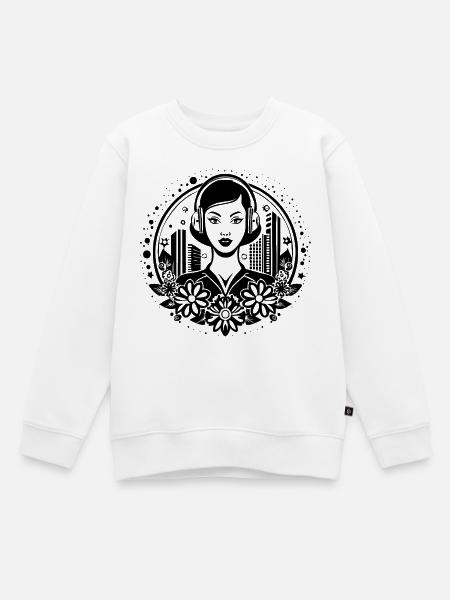 Techno Beat kick – Frau, Kopfhörer, Sequenz - Kinder Premium Organic Sweatshirt - Weiß