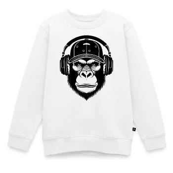 Monkey Head DJ Shirt – Draaitafel Scratch Look - Kinder Premium sweater biologisch - wit - Voor - AI Model Kid Male (0cm)
