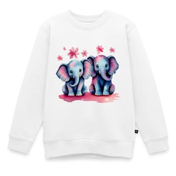 Éléphants pastel avec des fleurs - Sweat Premium enfant bio - blanc - Devant - AI Model Kid Male (0cm)