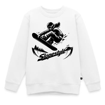 Slopestyle Snowboard Action in den Bergen - Kinder Premium Organic Sweatshirt - Weiß - Vorne - AI Model Kid Male (0cm)