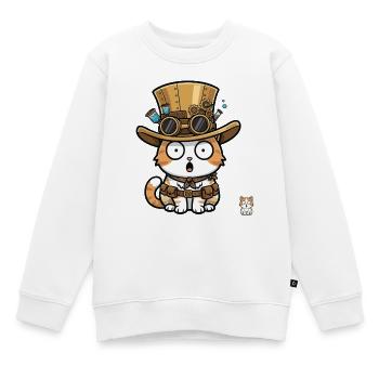 Cat Explorer Steampunk Zylinder-Brille - Kinder Premium Organic Sweatshirt - Weiß - Vorne - AI Model Kid Male (0cm)