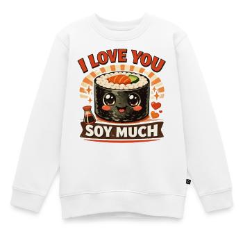 Kawaii Sushi Rétro Imprimé : Je t’aime beaucoup au soja - Sweat Premium enfant bio - blanc - Devant - AI Model Kid Male (0cm)