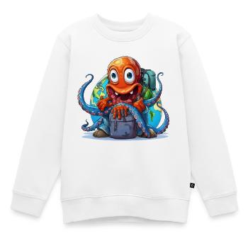 Reise-Oktopus mit Weltkugel - Kinder Premium Organic Sweatshirt - Weiß - Vorne - AI Model Kid Male (0cm)