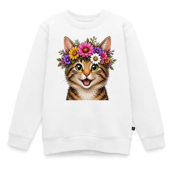 Katze mit Blumenschmuck  - Kinder Premium Organic Sweatshirt - Weiß - Vorne - AI Model Kid Male (0cm)