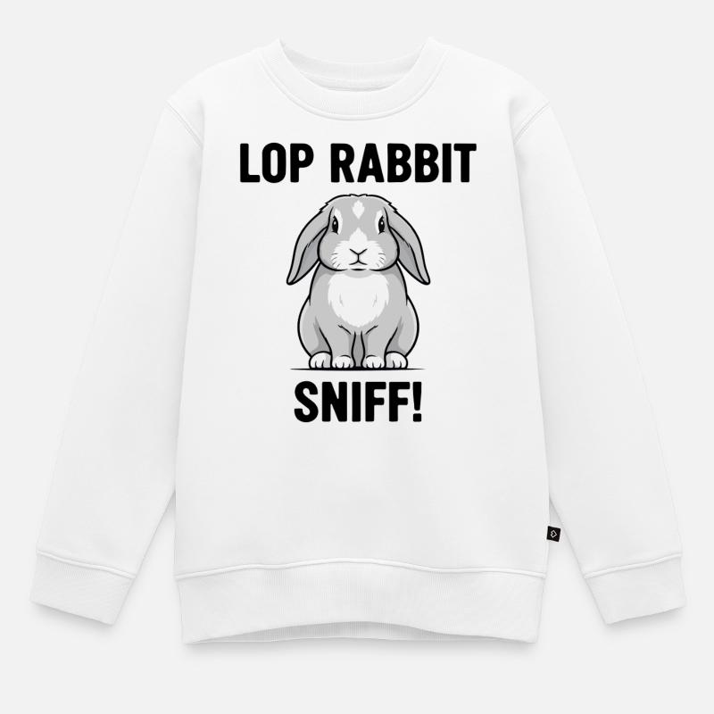 Lapin Bélier Sniff Lop Rabbit Gris - Sweat Premium enfant bio - blanc