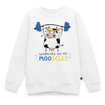 Ich arbeite an meinen Mooscles: Funny Fitness – Gym Cow - Kinder Premium Organic Sweatshirt - Weiß - Vorne - AI Model Kid Male (0cm)