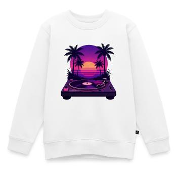Vinyle coucher plage palmier - Sweat Premium enfant bio - blanc - Devant - AI Model Kid Male (0cm)