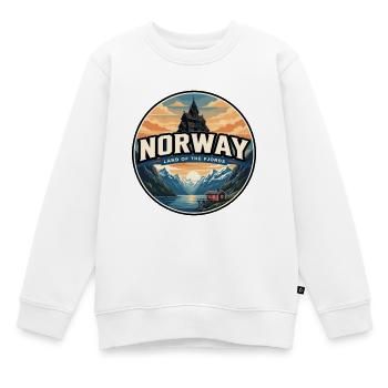 Insigne rétro de l’église en bois bénéficiant du fjord norvégien - Sweat Premium enfant bio - blanc - Devant - AI Model Kid Male (0cm)